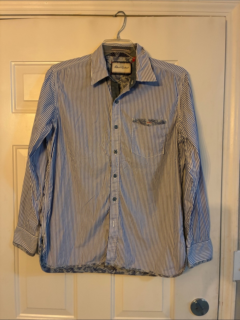 Robert Graham White and Blue Pinstripe Button-Down Shirt